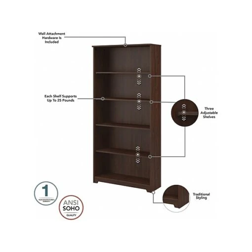 Bush Furniture Cabot 5 Shelf 66"H Bookcase, Modern Walnut (WC31066) -Bush Furniture sp106969745 s7