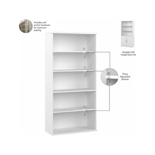 Bush Business Furniture Hybrid 5-Shelf 73"H Bookcase With Doors, White (HYB024WH) -Bush Furniture sp149697664 s7