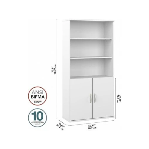 Bush Business Furniture Hybrid 5-Shelf 73"H Bookcase With Doors, White (HYB024WH) -Bush Furniture sp149697666 s7