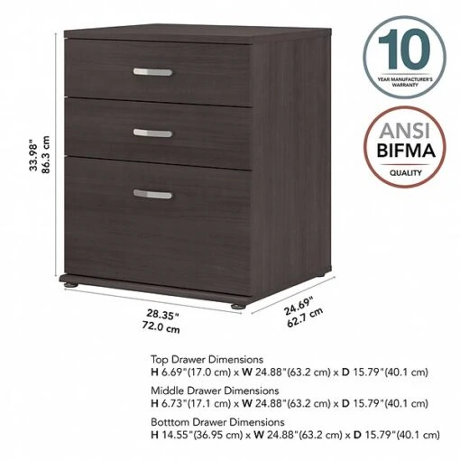 Bush Business Furniture Universal 34" Floor Storage Cabinet With 3 Drawers, Storm Gray (UNS328SG) -Bush Furniture sp150858624 s7